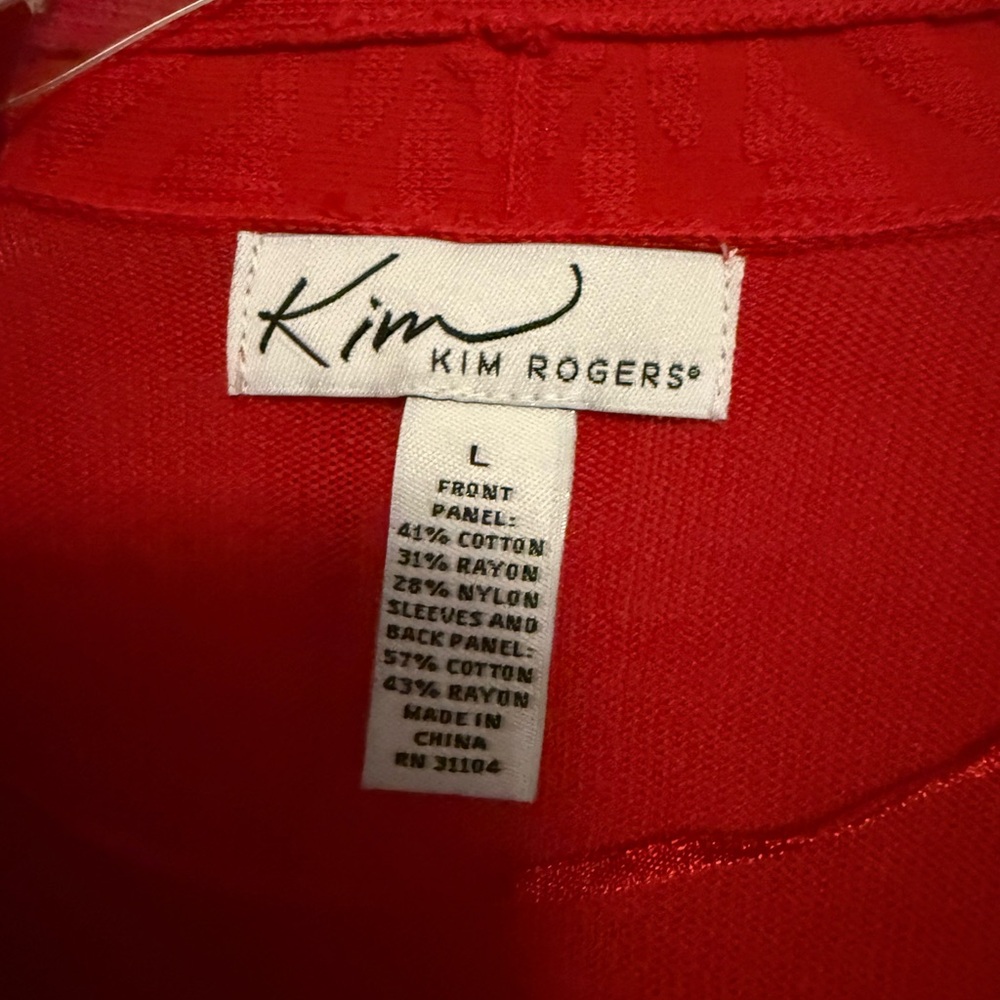 Kim Rogers large Vibrant Red Cardigan Sweater textured front thin lightweight - Picture 5 of 5